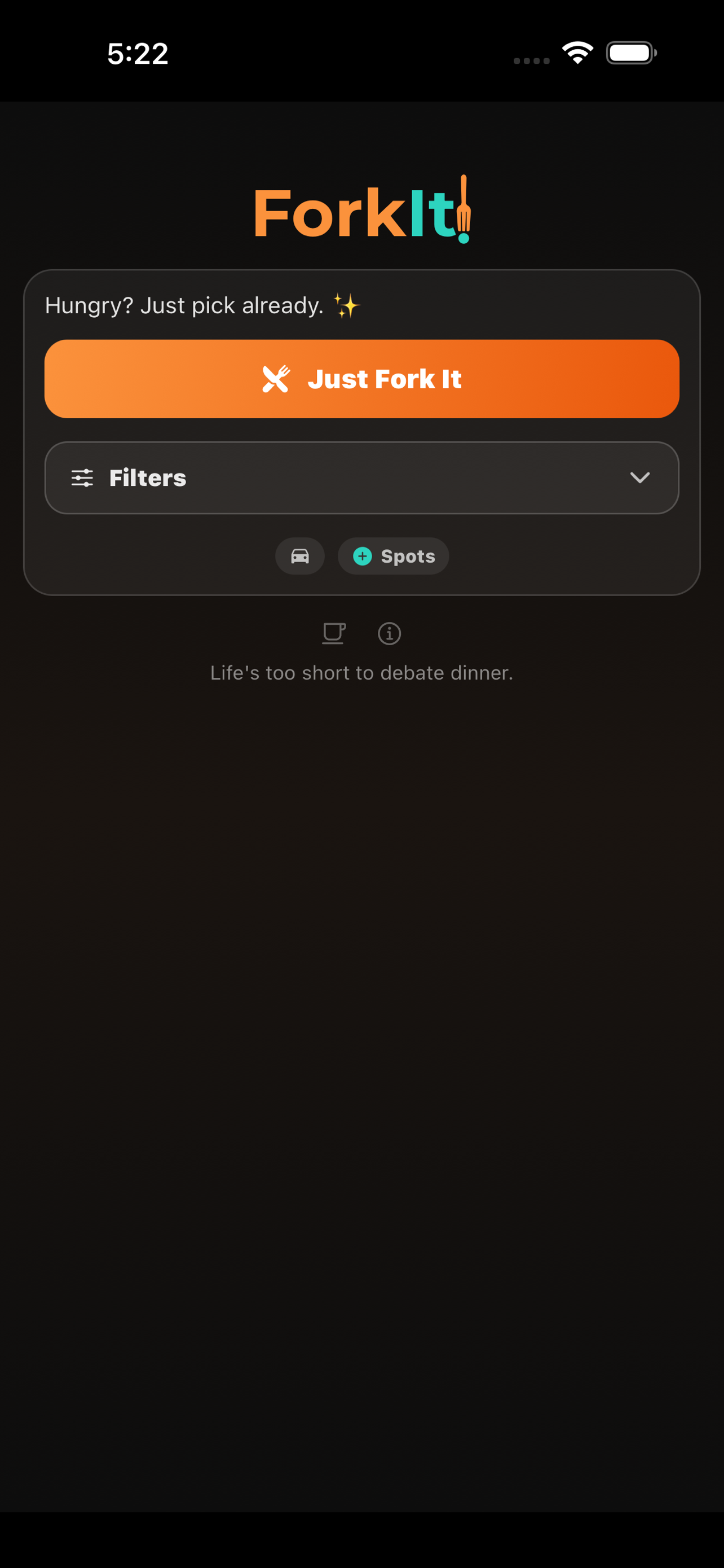 ForkIt home screen