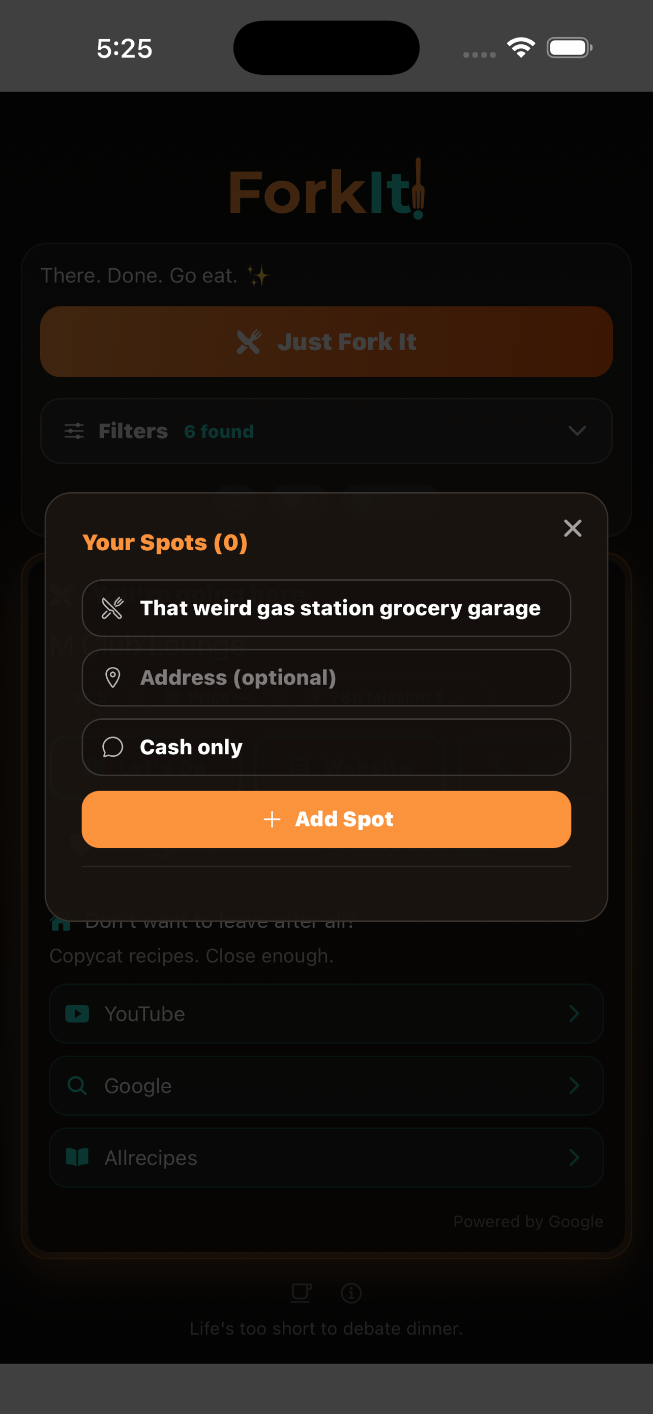 ForkIt custom spots